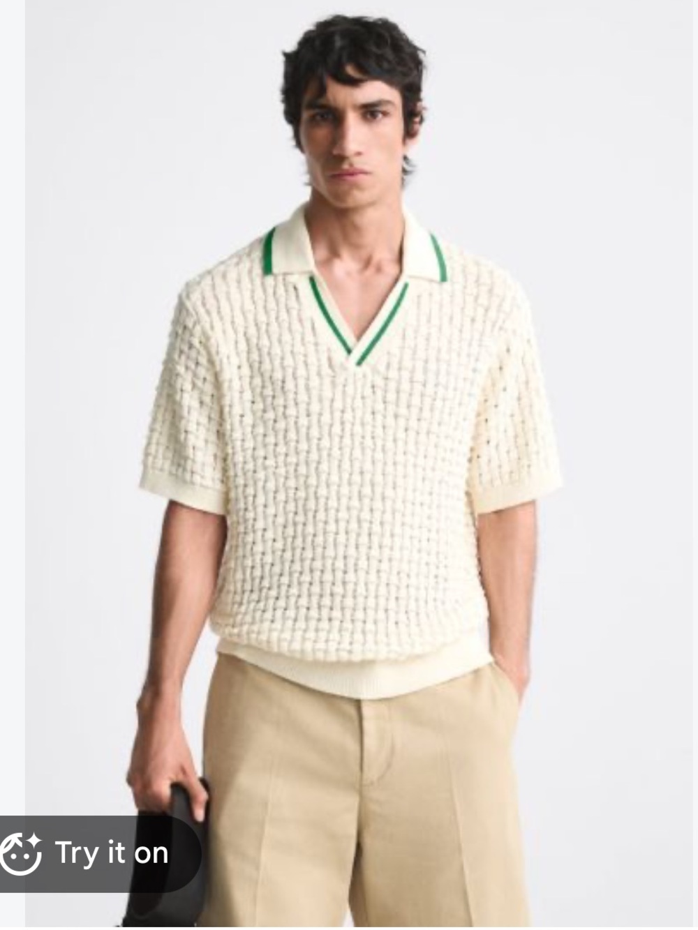 Zara Open Textured Polo Shirt M